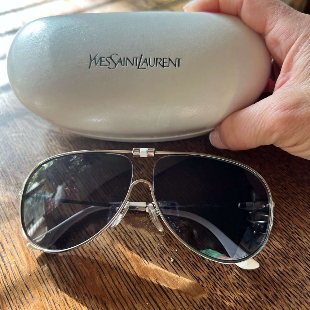 Yves Saint Laurent Vintage Aviator Sunglasses Silver and White